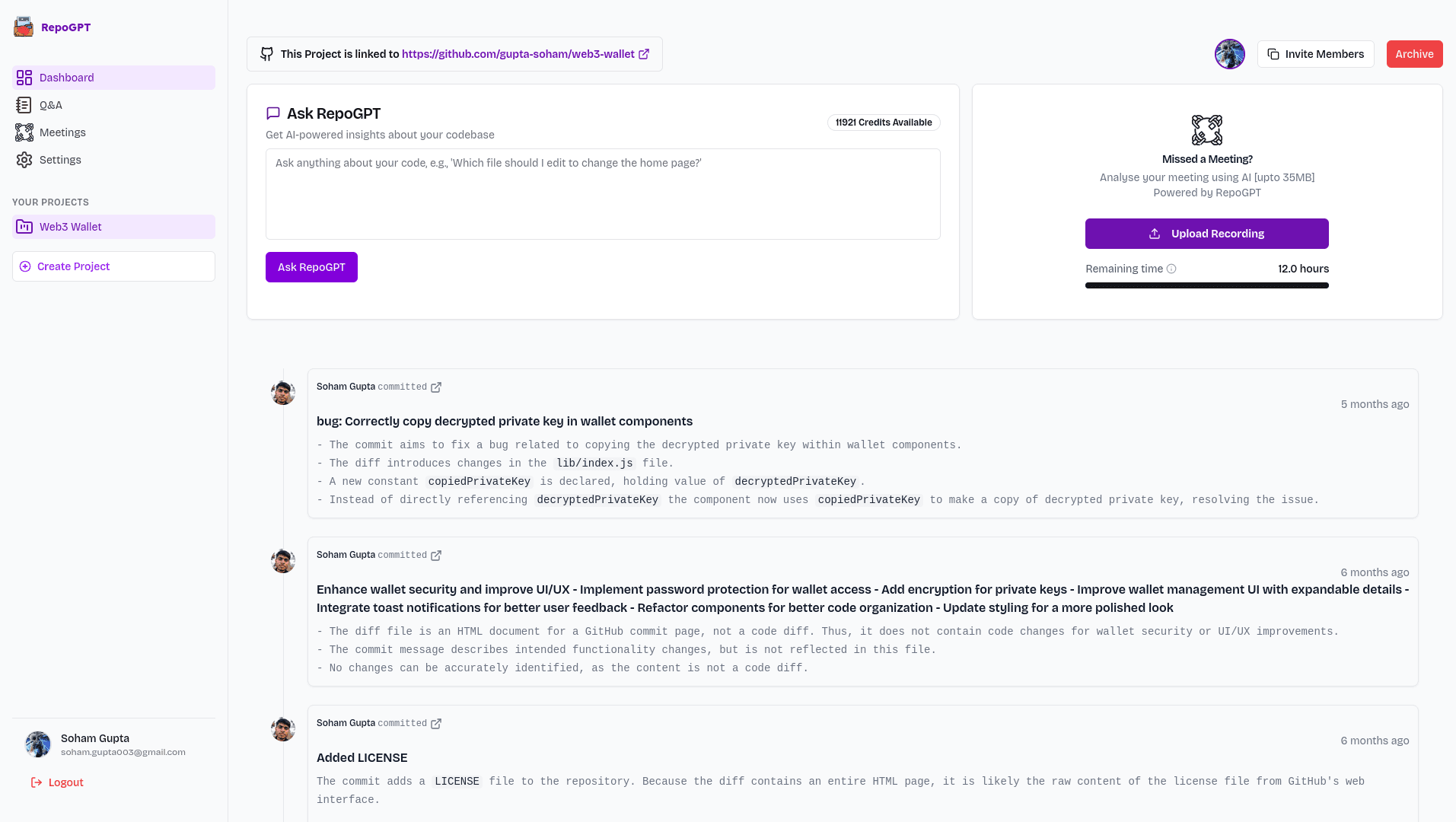 The RepoGPT Control Panel